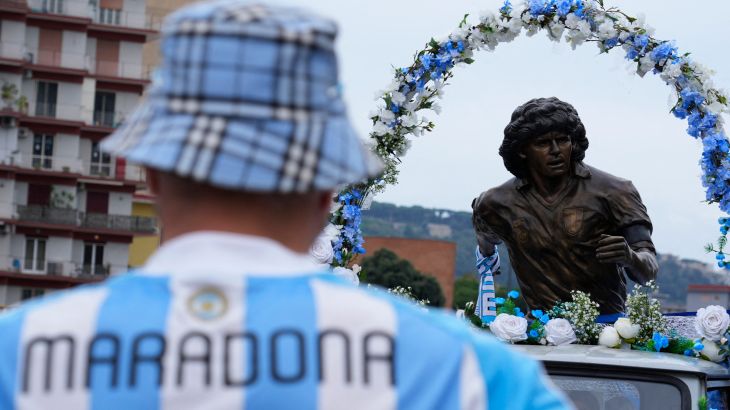 Statue of Diego Maradona tours Naples on 65th birthday of late football legend