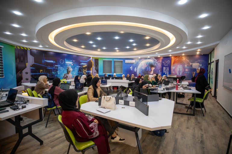 A smart training hall at the UCAS Technology Incubator, which served as a comprehensive hub to equip and empower youth for the digital labour market before the war [Obtained by Al Jazeera from UCAS].