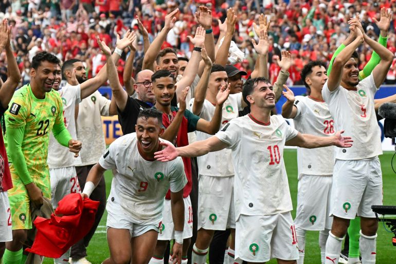 Morocco football players.celebrate.