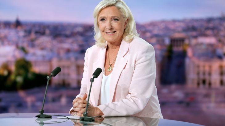epa13096173 French far-right leader Marine Le Pen, member of parliament for the Rassemblement National (National Rally - RN) party, poses before an interview on the evening news broadcast of French TV channel TF1, following the verdict in her appeal trial over misuse of EU funds, in Boulogne-Billancourt, near Paris, France, 07 July 2026. EPA/Christian Hartmann / POOL MAXPPP OUT