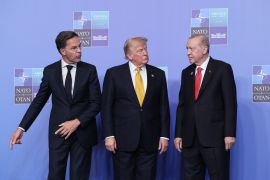 ANKARA, TURKEY - JULY 08: (L-R) NATO Secretary General Mark Rutte, Donald Trump, President of United States and Recep Tayyip Erdoğan, President of Turkey during a welcome ceremony of allied heads of state and government, on July 08, 2026 in Ankara, Turkey. Leaders from NATO's 32 countries, plus NATO allies like Ukraine, gathered in the Turkish capital to discuss a range of issues involving spending targets, defense industrial production, and support for Ukraine, among other topics. (Photo by Win McNamee/Getty Images)