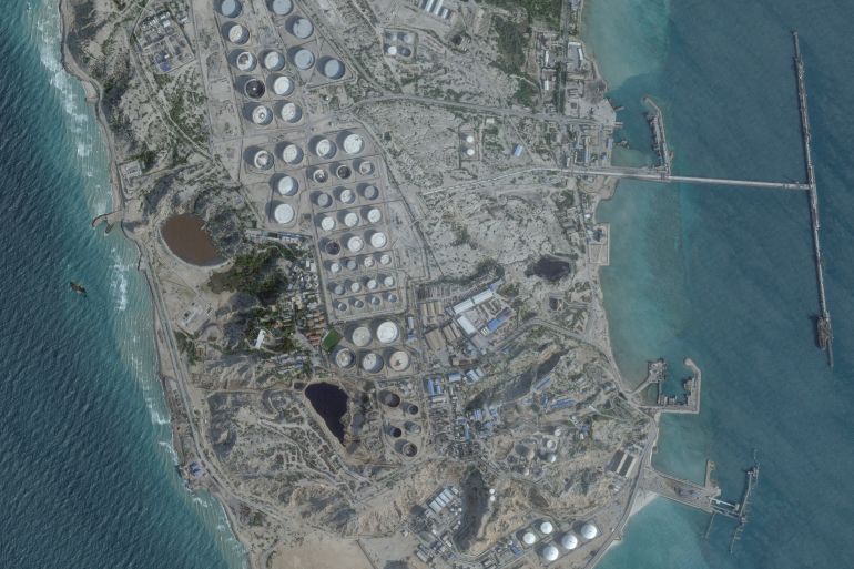FILE PHOTO: A satellite image shows an oil terminal at Kharg Island, Iran, February 25, 2026. 2026 Planet Labs PBC/Handout via REUTERS THIS IMAGE HAS BEEN SUPPLIED BY A THIRD PARTY. MANDATORY CREDIT/File Photo