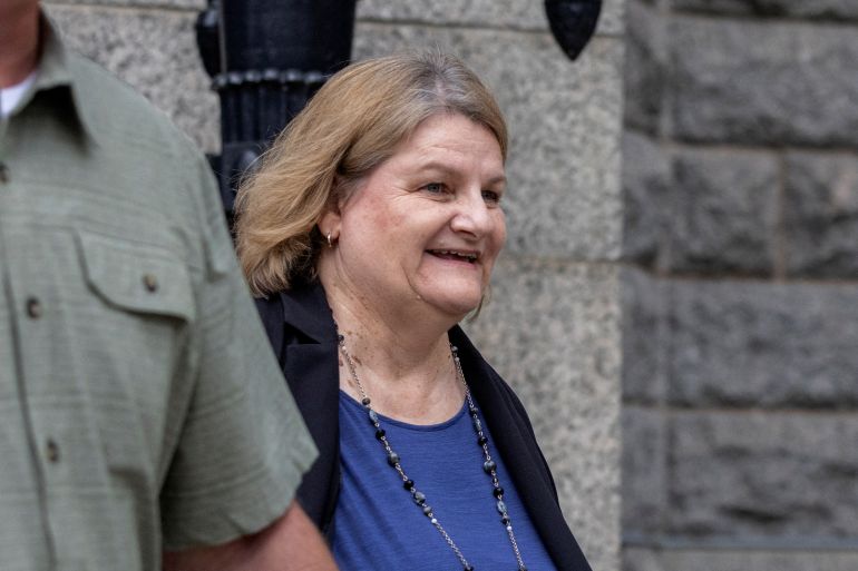 FILE PHOTO: Milwaukee County Judge Hannah Dugan, charged with obstructing an immigration arrest, leaves after appearing in court, in Milwaukee, Wisconsin, U.S. May 15, 2025. REUTERS/Jim Vondruska/File Photo