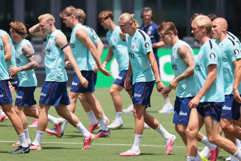 Soccer Football - FIFA World Cup 2026 - Norway Training - Inter Miami CF Stadium, Fort Lauderdale, Florida, U.S. - July 9, 2026 Norway's Erling Haaland with teammates during training IMAGN IMAGES via Reuters/Sam Navarro